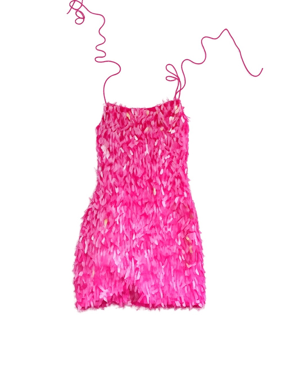Hot Pink Textured Mini Dress with Tie Straps